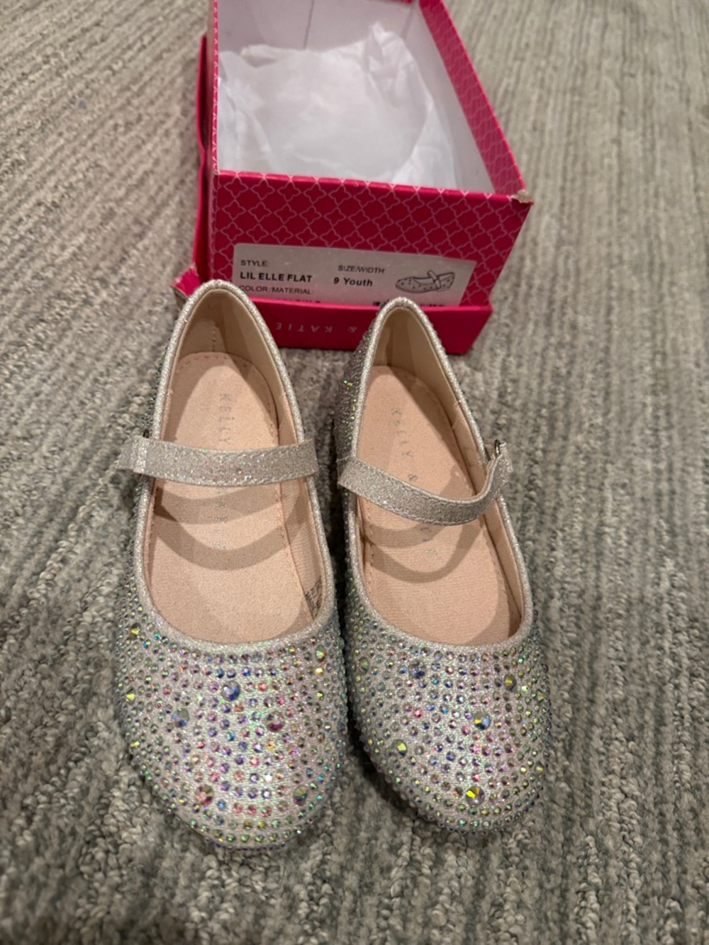 Kelly & Katie Girls Iridescent Rhinestone Mary Janes - Silver Sparkle